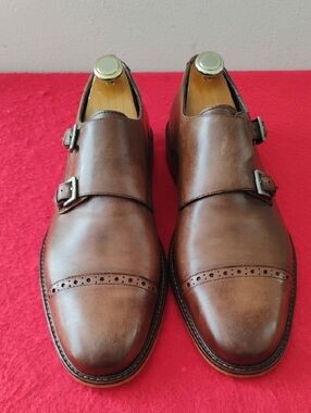 Joseph Abboud Brown Leather Double Monk Strap Oxfords